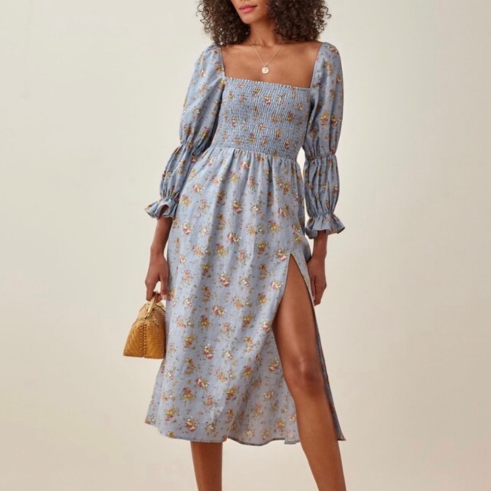 Reformation Hyland Blue Floral Dress XS like new